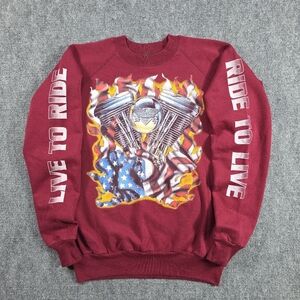 3D Emblem Maroon XL — Vintage 80s Biker Raglan Sweatshirt